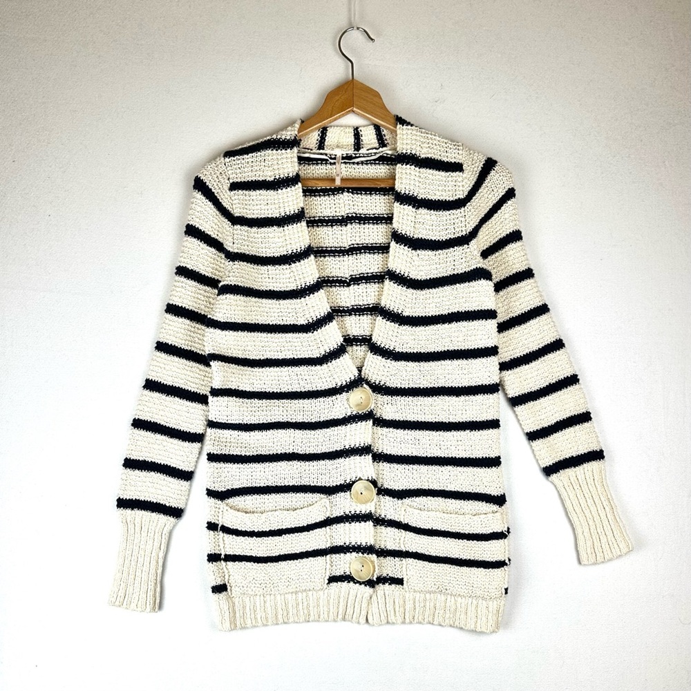 Free People Stripe Button Front Cardigan Sweater Beachy Coastal Preppy